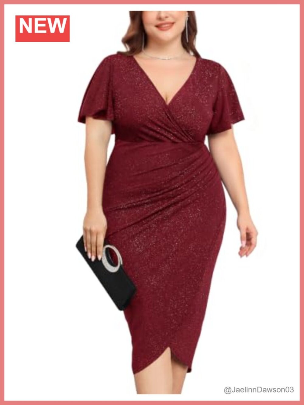 Sparkly Glitter Ruched Bodycon Midi Dress Wrap Ruffle Sleeve Formal